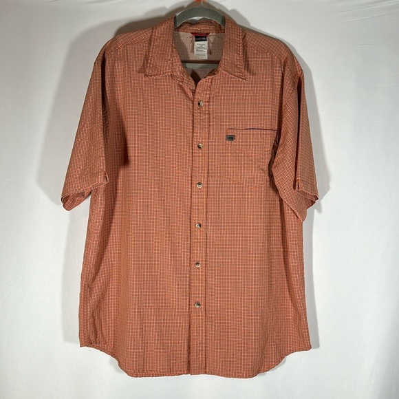 The North Face Orange Plaid Button-Down Short Sleeve Shirt - Picture 1 of 6